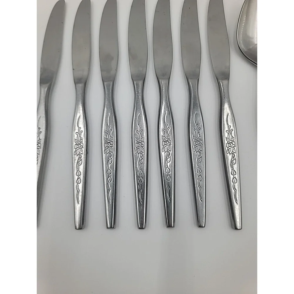 8pc‎ WOODCREST Northland Oneida Wood Crest Stainless Flatware Japan Spoon Knives